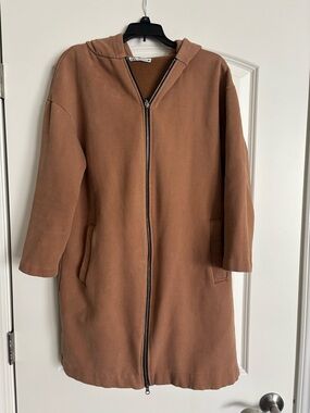 Zara Camel Brown Zip-Up Hooded Sweatshirt